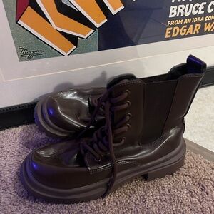 Chunky Lace-Up Platform Boots in Dark Brown